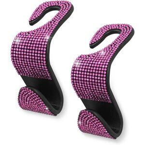 Pink Bling Car Seat Hooks (2 Pack) Bling Rhinestones Crystal Hanger Organizer